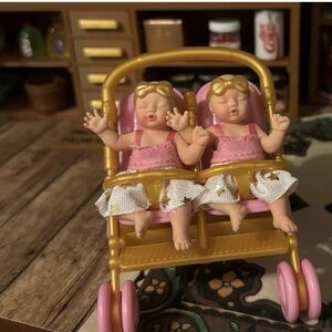 My mini baby twin girls in stroller